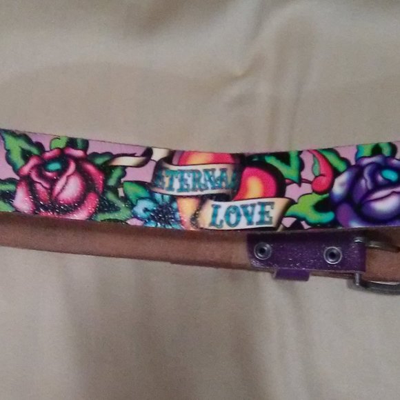 Ed Hardy Eternal Love Leather Belt Size Small - Picture 3 of 11